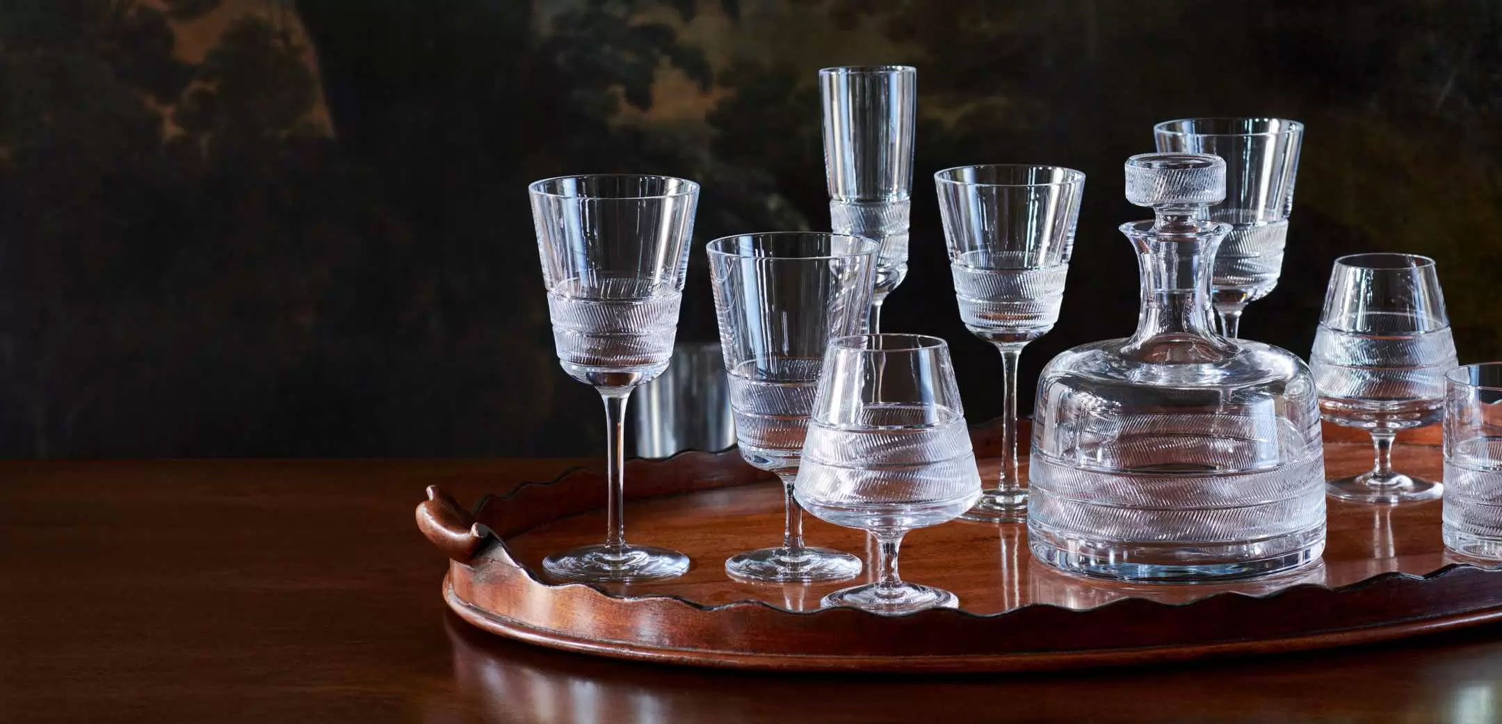 Glassware on a wodden Tray